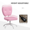 Vinsetto Cute Armless Office Chair, Small Pu Leather Computer Desk Chair, Vanity Task Chair With Adjustable Height, Swivel Wheels, Mid Back, Pink Pink Faux Leather
