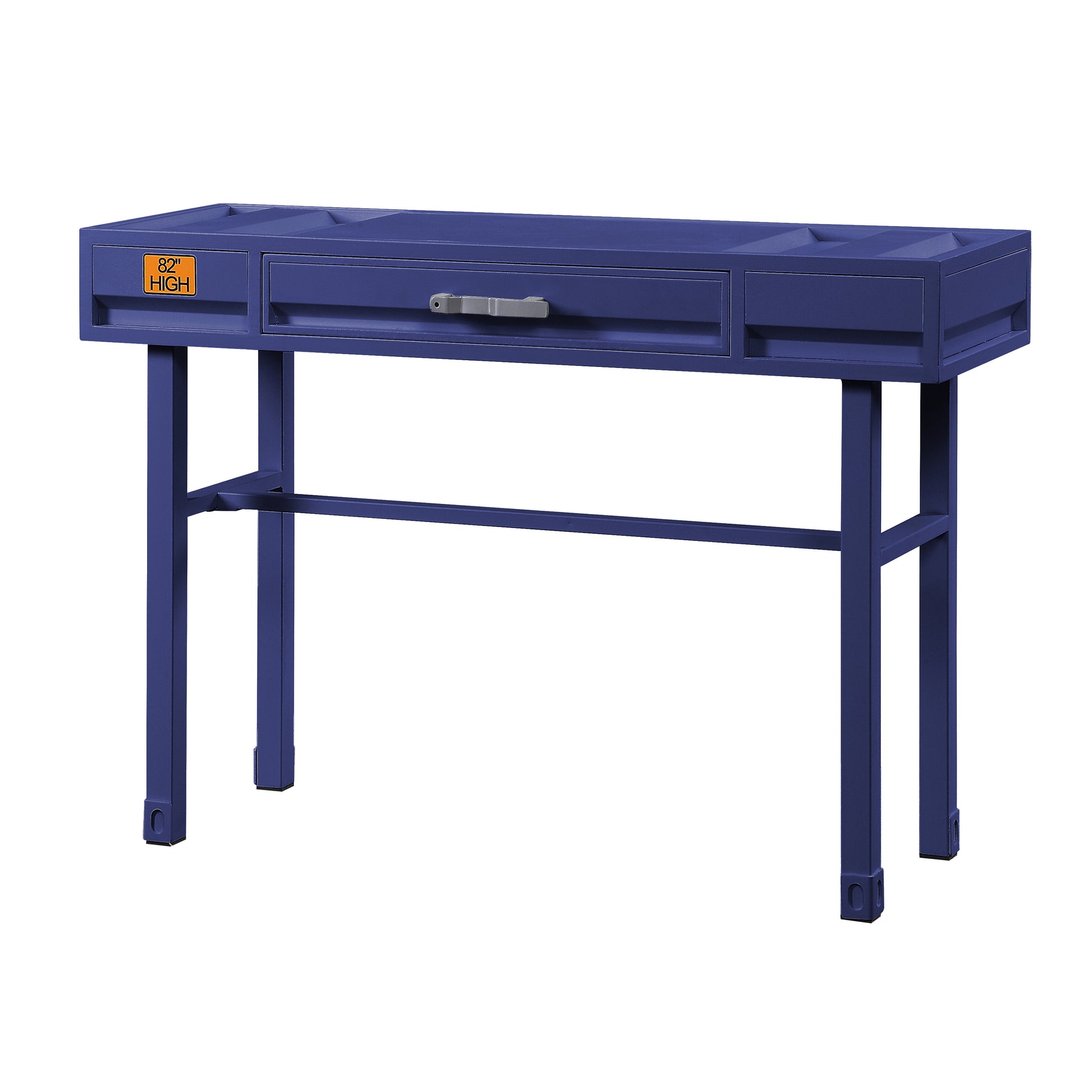 Blue Writing Desk With 1 Drawer Blue Office Industrial Rectangular Drawers Wood Metal