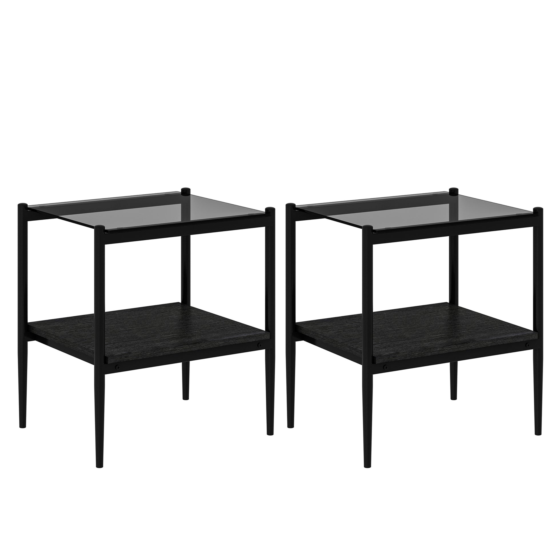 Set Of 2 Rectangle End Table, Tempered Glass Tabletop With Mdf Layer, Modern Table For Living Roomgray Glass Gray Tempered Glass