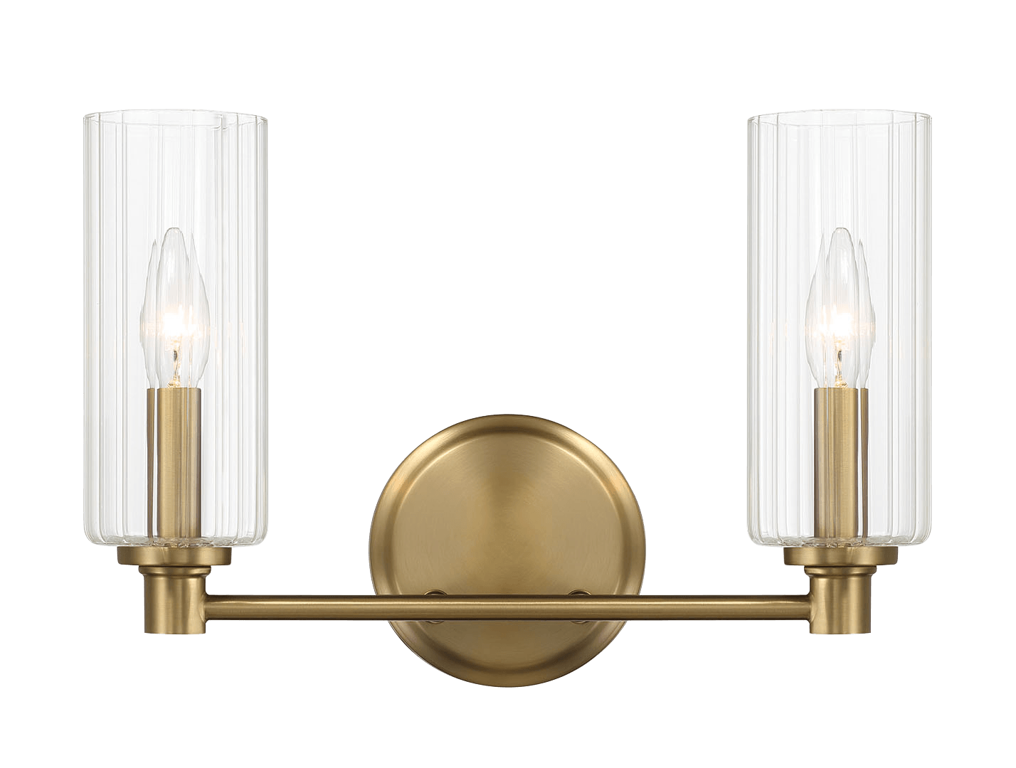Regal Double Light Vanity With Clear Ribbed Glass Satin Brass Clear,Gold Glass,Metal