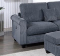 Contemporary Dark Gray 3Pc Sectional Set Corduroy Upholstered Laf Sofa Raf Chaise Ottoman L Sectional Living Room Furniture Dark Gray Primary Living Space Cushion Back Contemporary,Modern L Shaped Rubberwood Corduroy 6 Seat