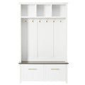Versatile 4 In 1 Hall Tree With 6 Golden Hooks, Brown Wood Grain Bench With Multiple Storage Space, Entryway Coat Rack With 2 Drawers For Living Room, Hallway, White, 47.2''W*76.6''H White Primary