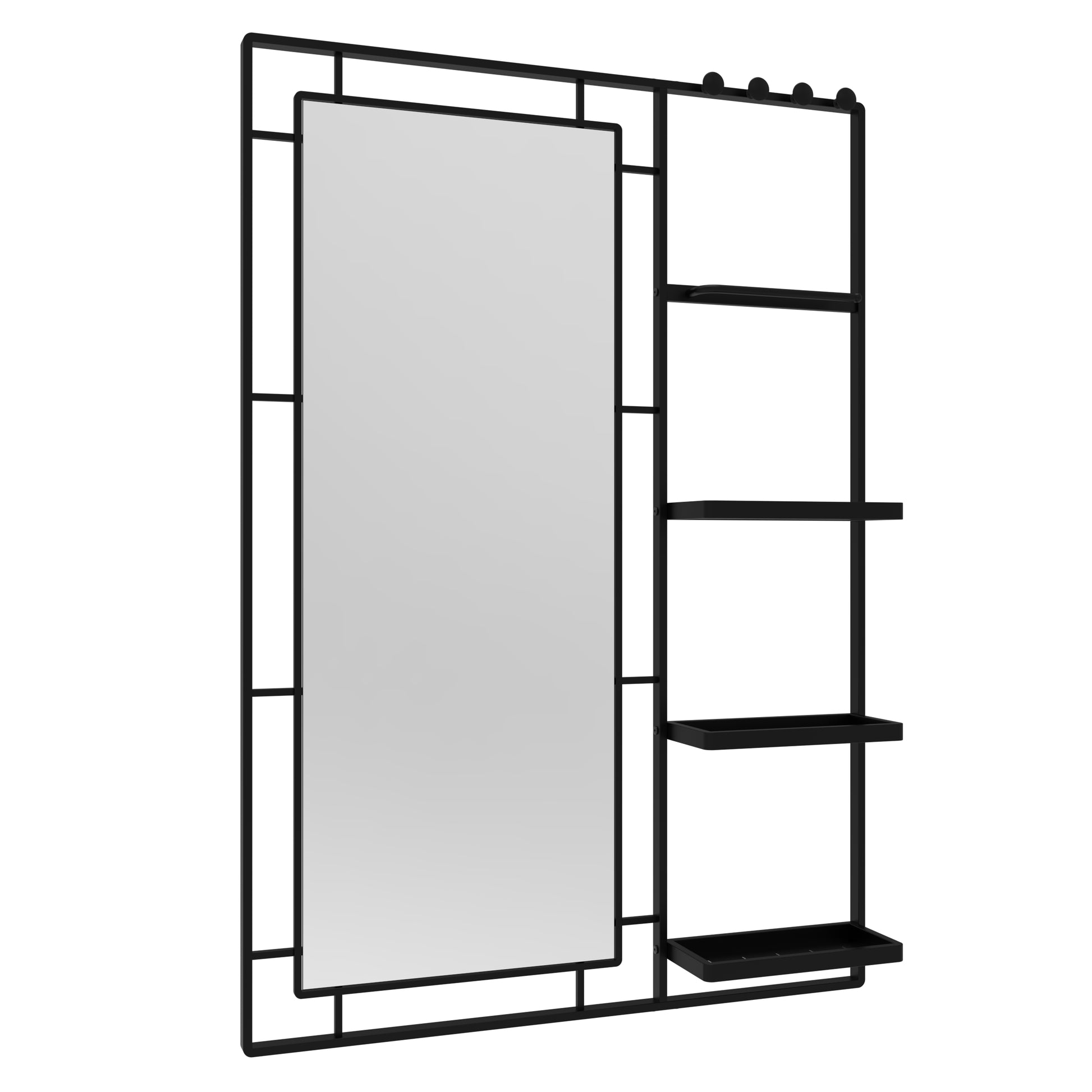 30X44 Ines Modern Vanity Mirror With Multi Functional Shelf, Large Bathroom Mirror, Black Frame Decoration Mirror, Suitable For Bathroom, Living Room, Bedroom Black Metal