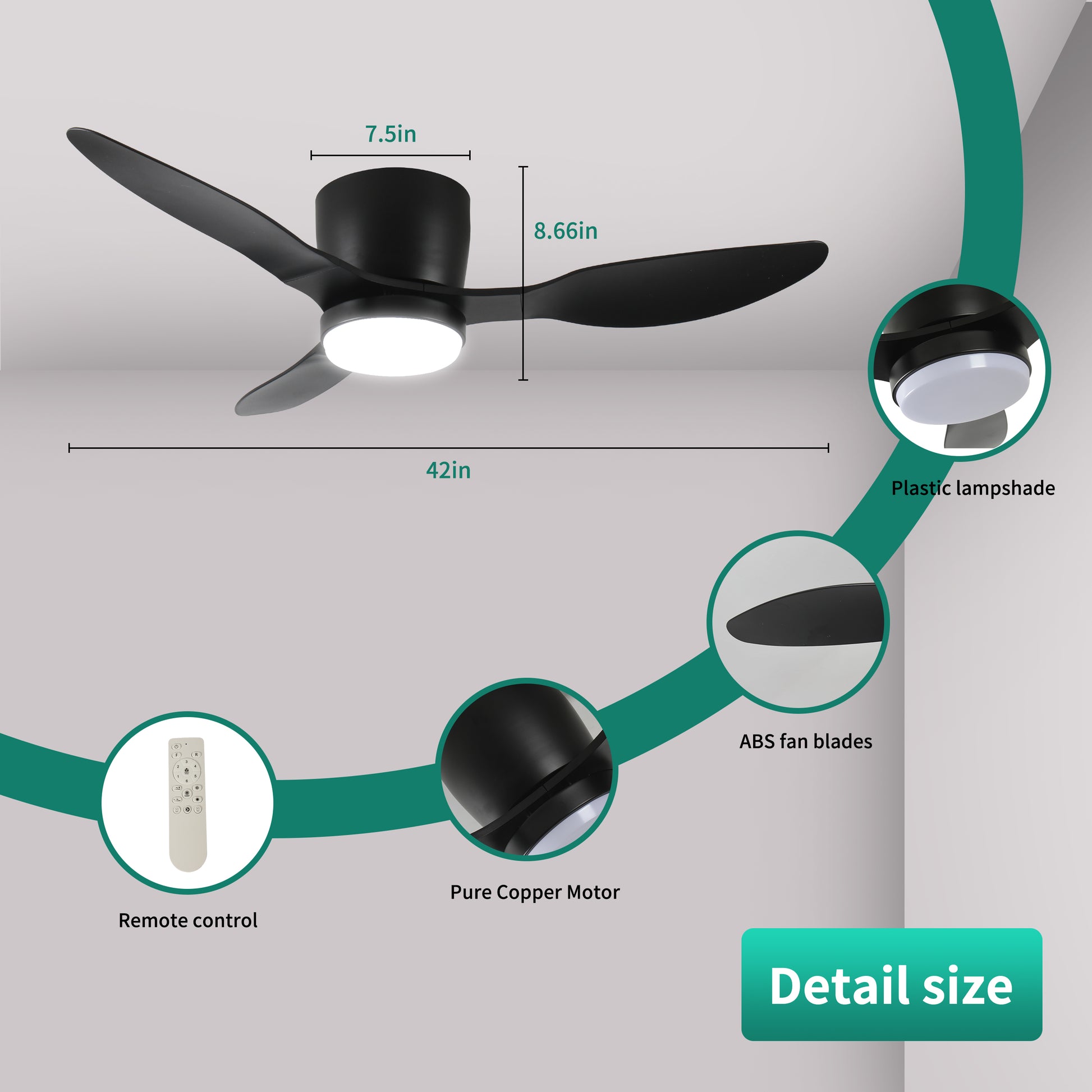 42" Smart Flush Mount Ceiling Fans With Lights Remote,Quiet Dc Motor,Outdoor Indoor Low Profile Ceiling Fan,Control With Wifi Alexa App,Dimmable,Abs Blades,For Modern Bedroom Patio Matte Black Abs Steel Q235