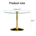 A 42 Inch Diameter Glass Top And A Modern, Minimalist Round Dining Table With Gold Metal Legs. Ideal For Dining Rooms, Living Rooms And Meeting Rooms. Model: Dt 1166 Gold Glass Metal