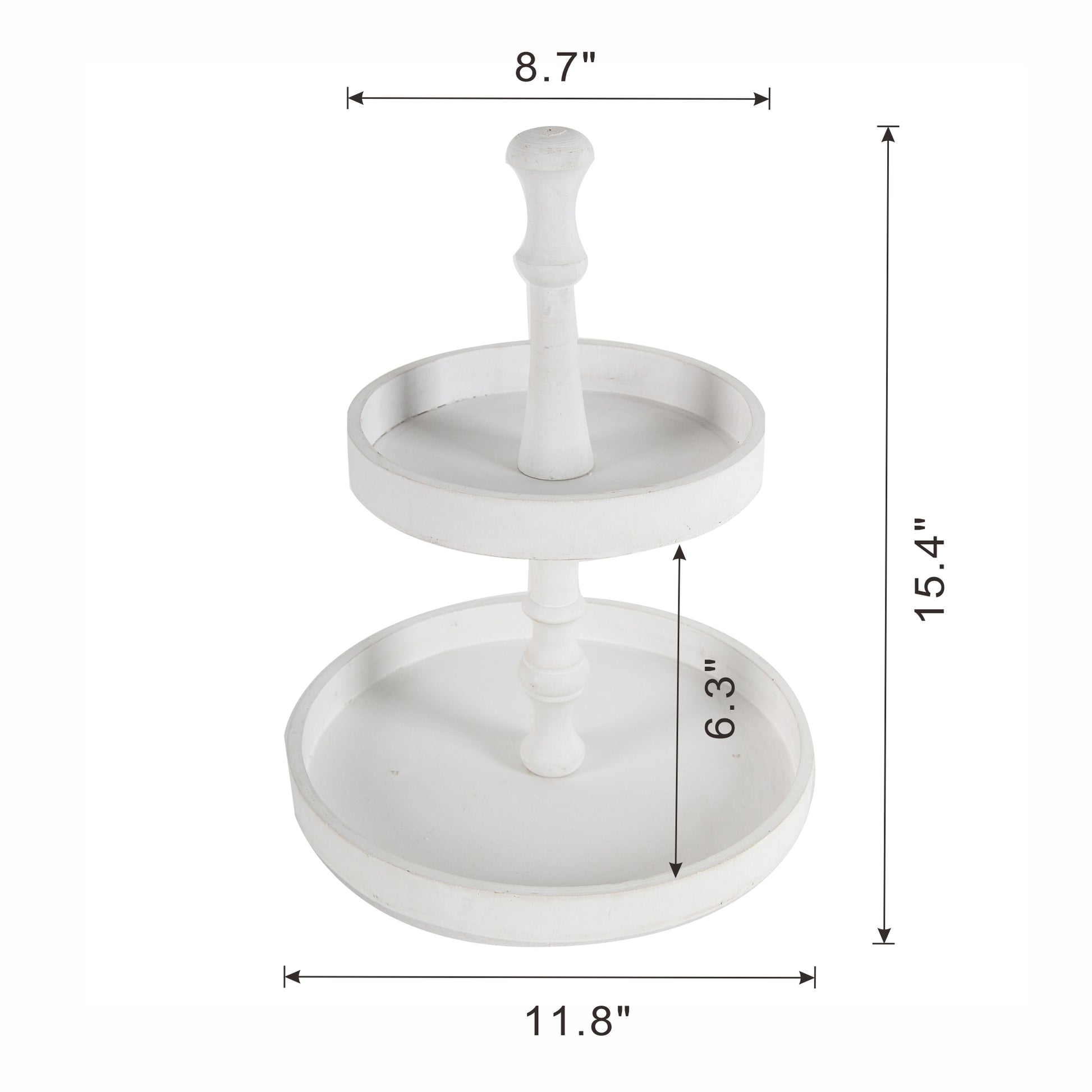 D11.8X15.4" Two Tiered Round Wooden Tray, White White Mdf