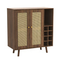 Bohemian Bar Cabinet, Natural Rattan Doors, Removable Wine Rack In Walnut Natural Walnut Boho Mdf