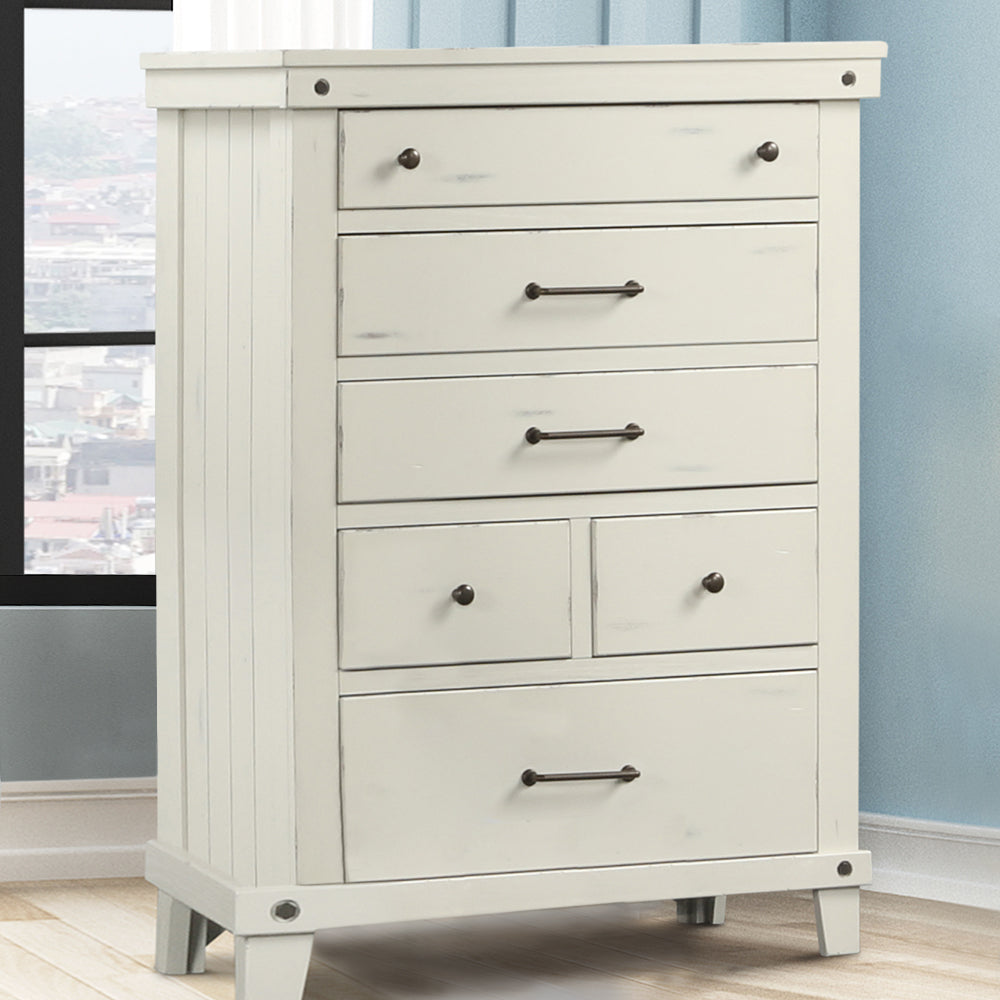 6 Drawer Chest White Solid Wood Mdf