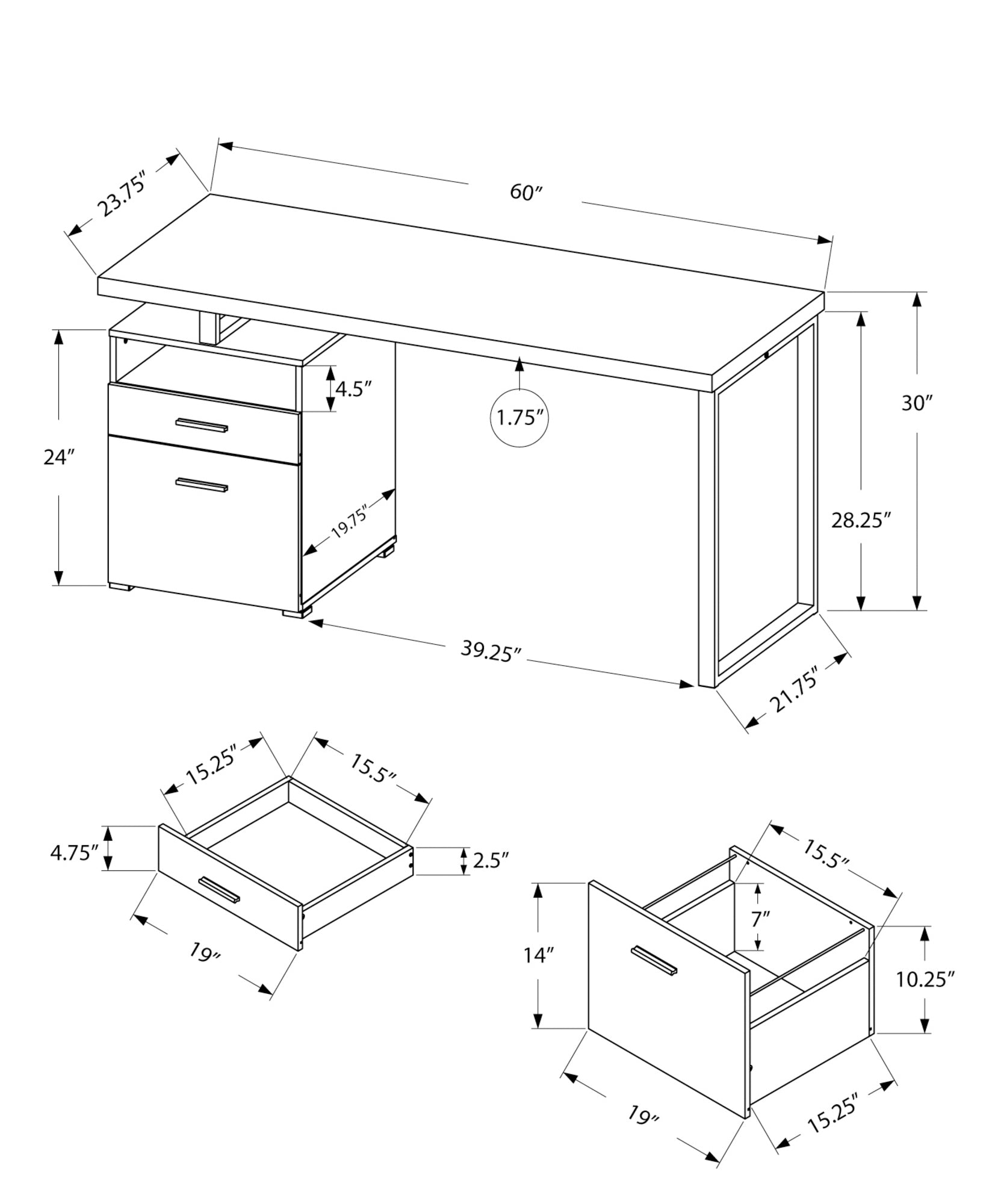 Computer Desk, Home Office, Laptop, Left, Right Set Up, Storage Drawers, 60"L, Work, Walnut Laminate, Grey Metal, Contemporary, Modern Walnut Particle Board