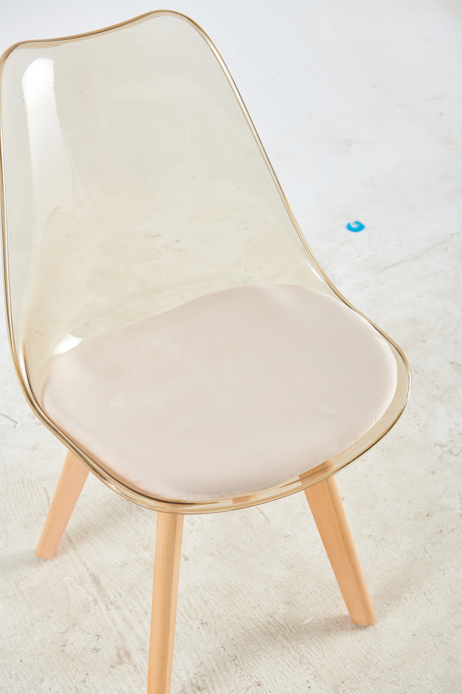 Wood Leg And Transparent Yellow Back Chair,Set Of 4,Dining Chair,Coffee Chair Antique Yellow Wood Plastic