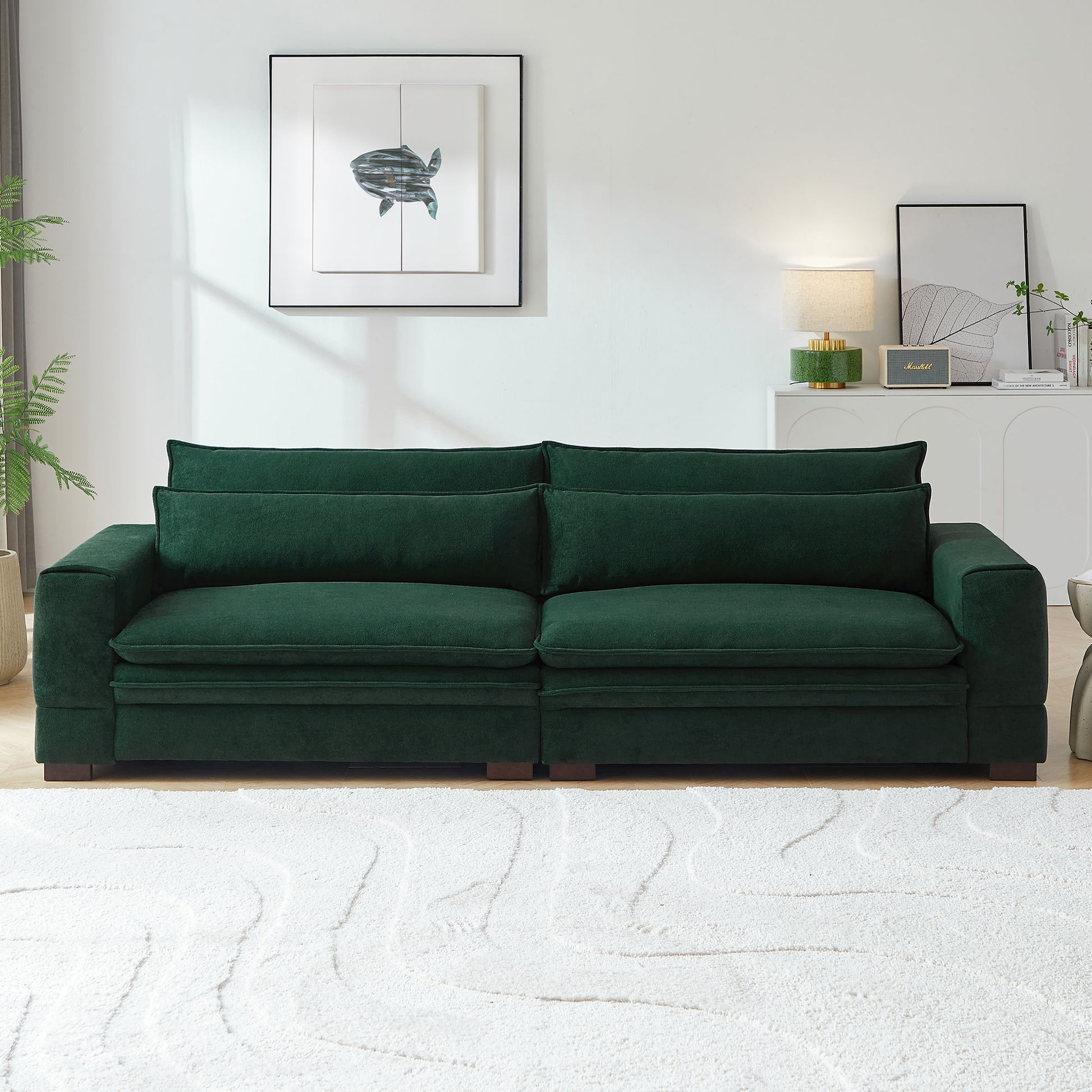 104.72'' Mid Century Sofa Couch Modern Upholstered Couch For Livingroom,Bedroom, Apartment, Home Office Green Green Fabric 4 Seat