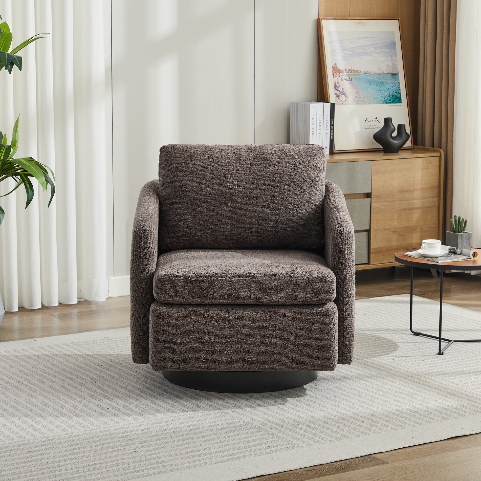 31.5"W Swivel Accent Chair And Comfy Round Accent Single Sofa Chair, 360 Degree Club Chair, Lounge Armchair For Living Room,Bedroom.Nursery.Taupe Black Chenille Black Taupe Chenille