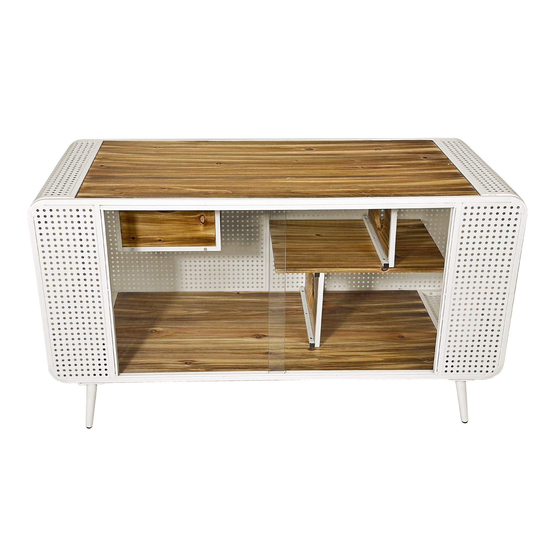 55.12 "Spacious Cat House With Tempered Glass, For Living Room, Hallway, Study And Other Spaces White White Glass Metal