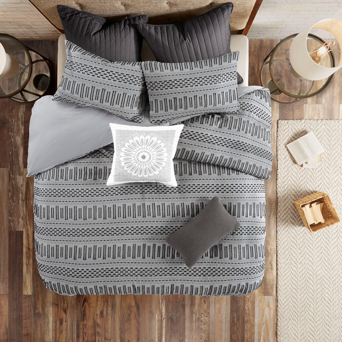 Cotton Jacquard Comforter Mini Set Grey Black King Cal King King Grey Black Cotton