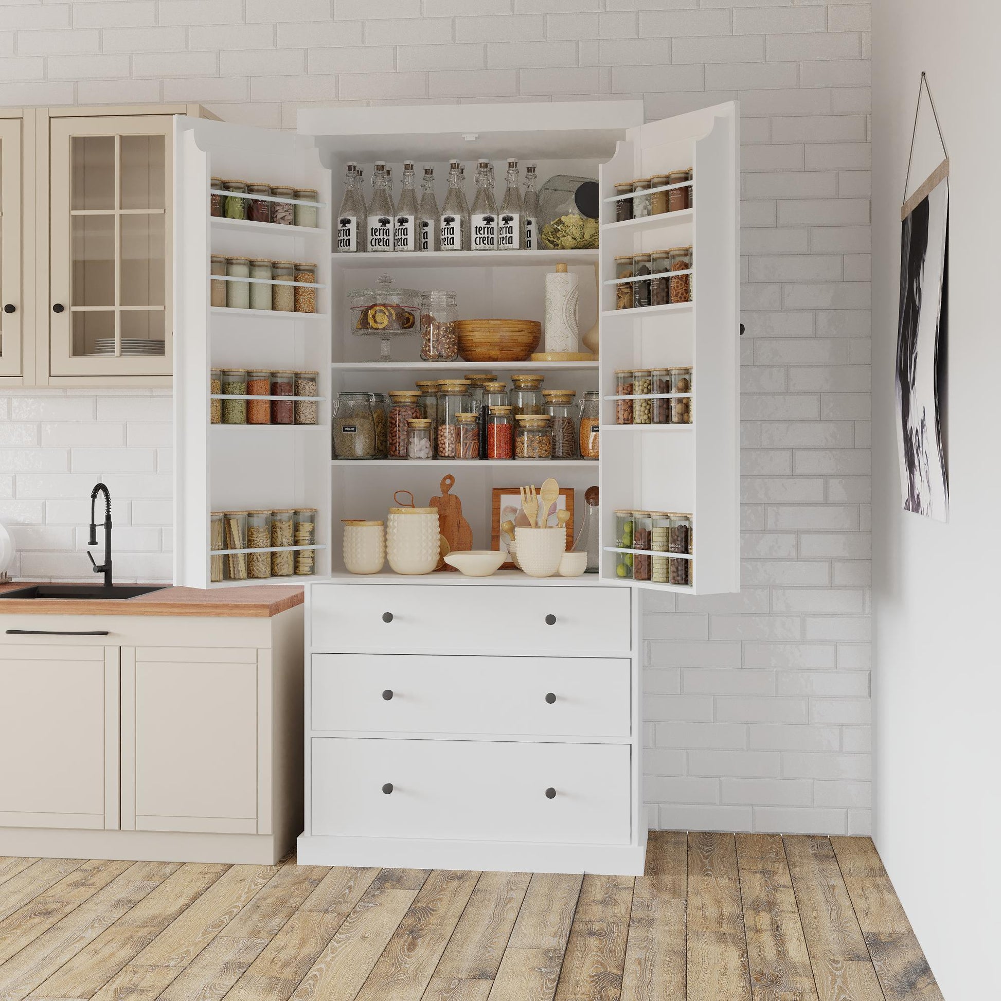 Assembly 77Inch Farmhouse Kitchen - White Kitchen