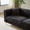 Chenille Pull Buckle Design Sofa For Living Room,Buttons Tufted With Copper Nail Decoration Armrest, Modern Couch Upholstered Button And Metal Legs Black Foam Chenille 6 Seat