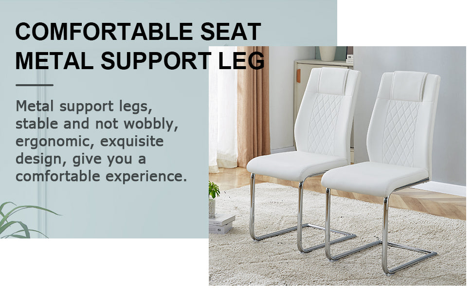 Table And Chair Set.Large Minimalist Rectangular Glass Dining Table For 6 8 With 0.39" Tempered Glass Tabletop And Silver Chrome Metal Legs.Paried With Comfortable Chairs With Pu Seats And Metal Legs. Silver Seats 8 Glass Metal