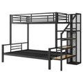 Twin Over Full Size Metal Bunk Bed With Storage Staircase And Open Wardrobe,Black Expected Arrival Time:11.15 Black Mdf Metal