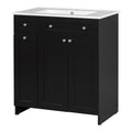 30 Inch Black Bathroom Vanity With Ceramic Sink Combo, Abundant Storage Cabinet 2 Soft Close Doors And Double Tier Deep Drawer Black Bathroom Mdf