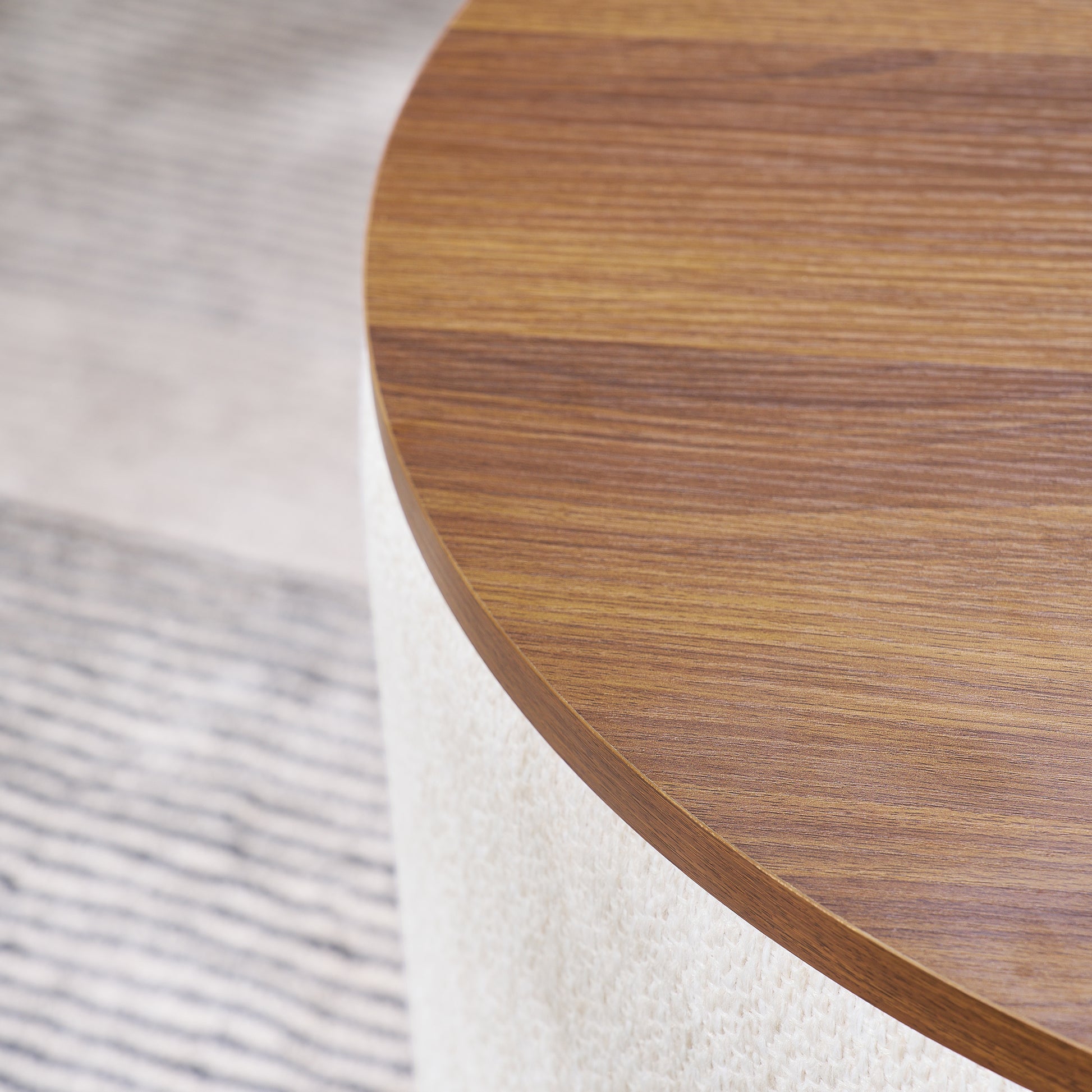 2 Piece Set Round Chenille Storage Ottoman, Equipped With A Drum Shaped Small Stool, Storage Space, And Mdf Made Desktop Panel Beige 23.62"X23.62"X16.53" Beige Chenille