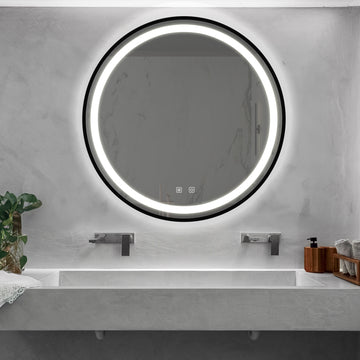 24Inch Bathroom Led Classy Vanity Mirror With Focused Backplane,Black Aluminum Alloy Frame,High Lumen,Dimmable Touch,Wall Switch Control, Anti Fog ,Cri 95 Adjustable 3000K 4500K 6000K ,Ip54 Waterproof Black And Silver Glass