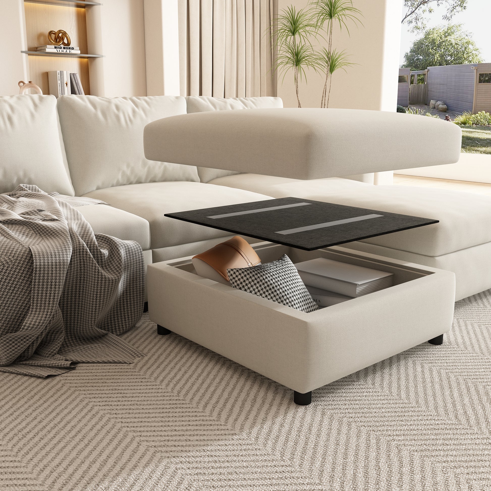 Modern Large Sectional Sofa, U Shape Modular Sectional Couch With Storage Function,123" Sofa Bed With Ottoman,6 Seat Sectionals Chaise For Living Room,Chenille Antique White Fabric 6 Seat