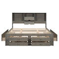 King Size Platform Bed With Storage Headboard And 8 Drawers, Gray Box Spring Not Required King Gray Wood Bedroom Bed Frame Solid Wood Mdf