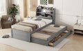 Twin Size Wooden Led Platform Bed With Trundle, With Storage Headboard, With Drawers, Gray Twin Gray Plywood