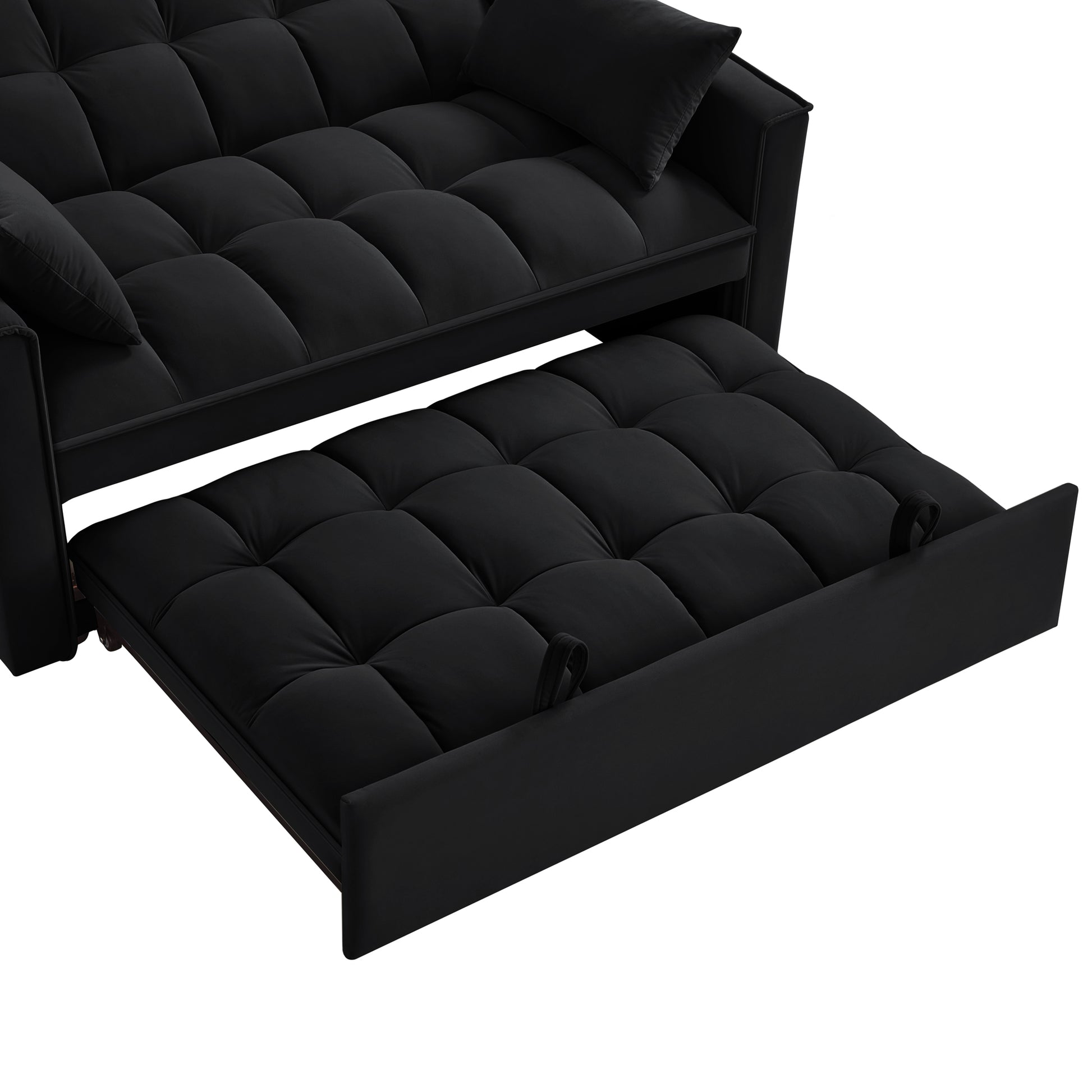 4 In1 Loveseat Sofa Bed With Armrests & Storage Pockets, Multi Function Tufted Pull Out Sofa Bed With Adjustable Backrest And Pillows, Convertible Loveseat Sofa Couch,Black Black Velvet Primary Living Space Medium Soft Tufted Back American