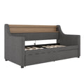 Twin Size Daybed With Trundle Bed, Upholstered Daybed With Charging Station And Led Lights, Gray Twin Gray Linen
