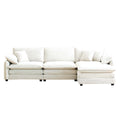Oversize 3 Seater Sofa With One Footrest, L Shaped Sectional Sofa With Ottoman For Living Rooms, White Corduroy Sofa White Corduroy 3 Seat