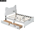 Full Size Upholstered Platform Bed With Cartoon Ears Shaped Headboard And 2 Drawers, White Box Spring Not Required Full White Wood Bedroom Bed Frame Faux Leather Upholstered
