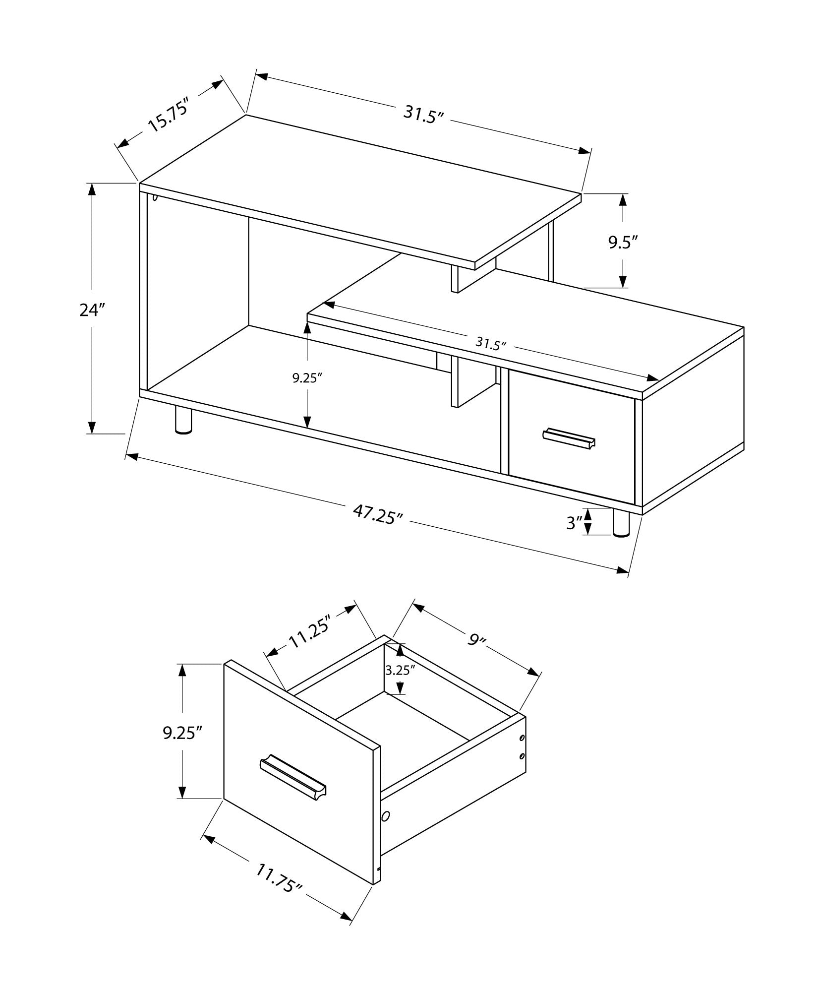 Tv Stand, 48 Inch, Console, Media Entertainment Center, Storage Drawer, Living Room, Bedroom, Brown Laminate, Contemporary, Modern Brown 80 89 Inches Particle Board