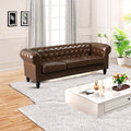 Fx P80P Pu2 Sofa 3 Seat Living Room Upholstered Sofa Modern Sofa Couches Set Style Button Tufted, Pu Chesterfield Sofa For Living Room Apartment Brown Pu 3 Seat