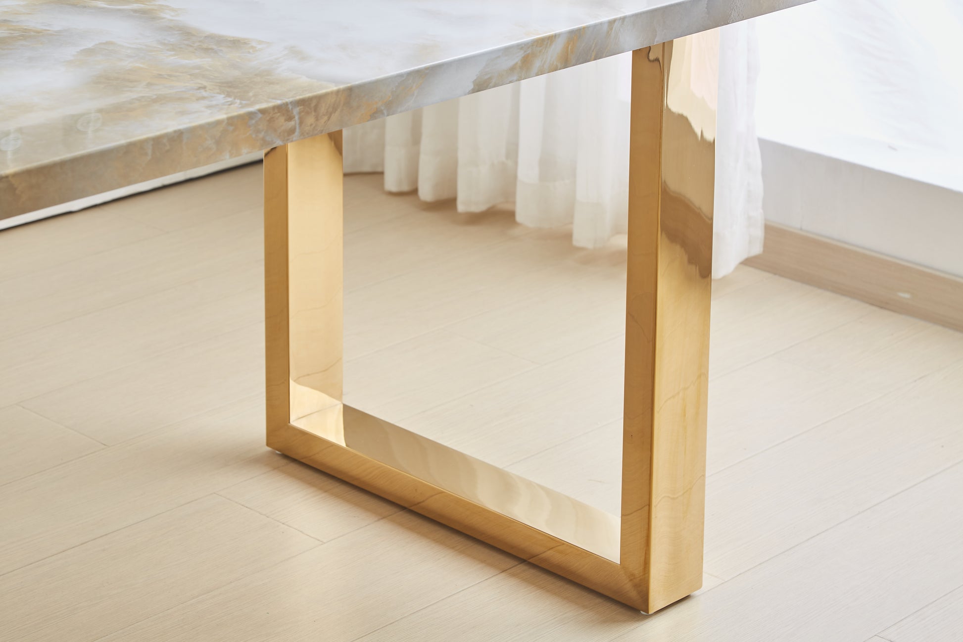 Luxurious Faux Marble Mdf Dinning Table For 6 Or 8, Rectangular 70.9"L*35.4"W*29.8"H, Thick And Solid Stainless Steel Legs, Durable Sturdy, Easy To Assemble, For Kitchen Living Room Office, White White Gold Ergonomic Kitchen