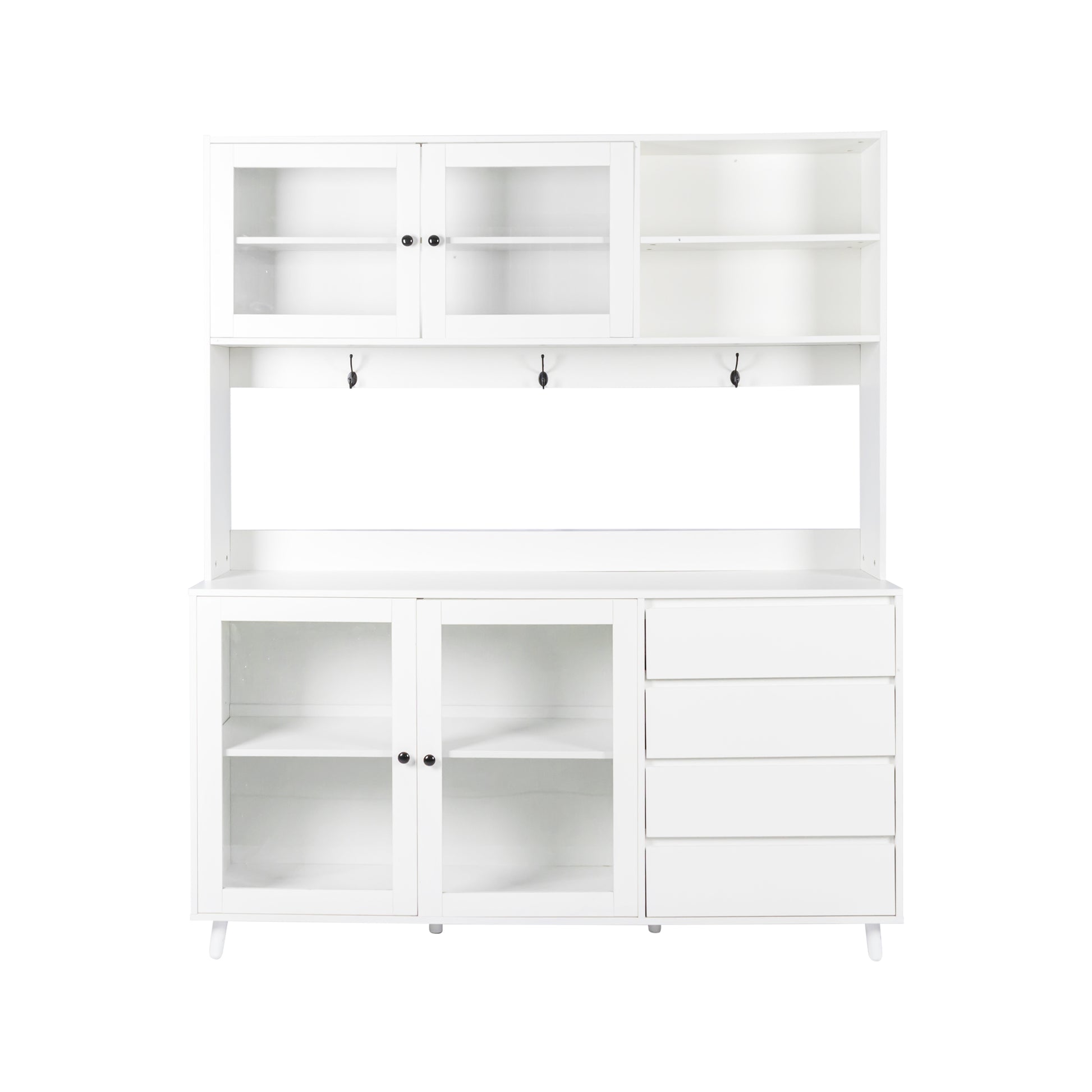 63" W Large Kitchen Hutch Cabinet, Freestanding Pantry Cabinets Storage Kitchen Cupboard With 4 Doors, 4 Drawers & Microwave Shelf, White White Mdf