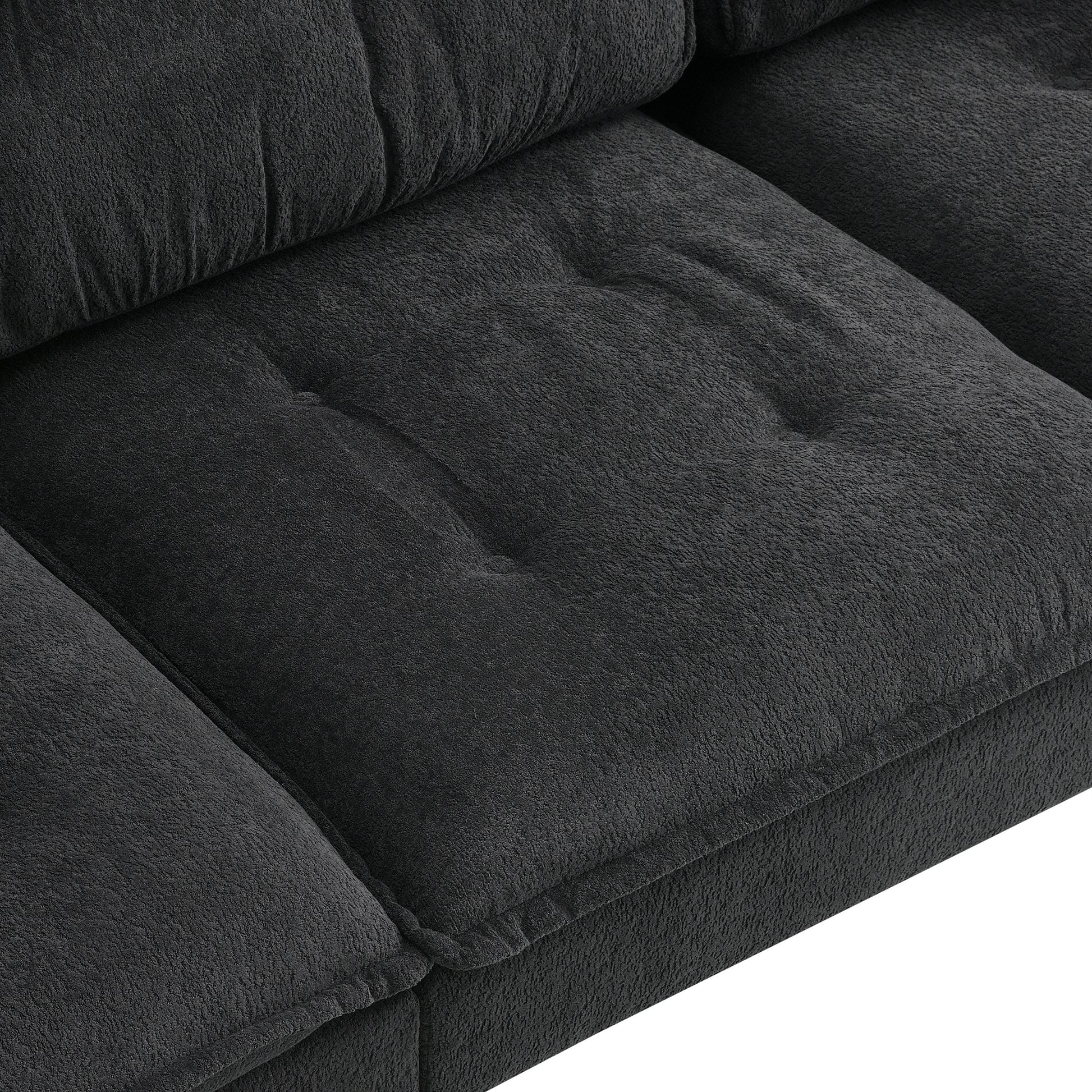 106*66.5" L Shaped Convertible Sectional Sofa,4 Seat Tufted Couch Set With Two Tone Adjust Legs,Cloud Chenille Fabric,Movable Ottoman For Living Room, Apartment,Office,3 Colors Black Chenille 4 Seat