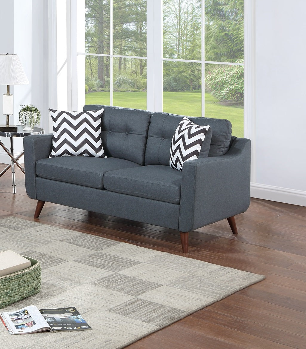 Modern Cozy Sofa Loveseat W Pillows 2Pc Sofa Set Blue Gray Polyfiber Couch Tufted Cushions Living Room Blue Gray Primary Living Space Firm Tufted Back Contemporary,Modern Pine Square Arms Linen Blend,Pine,Plywood 5 Seat