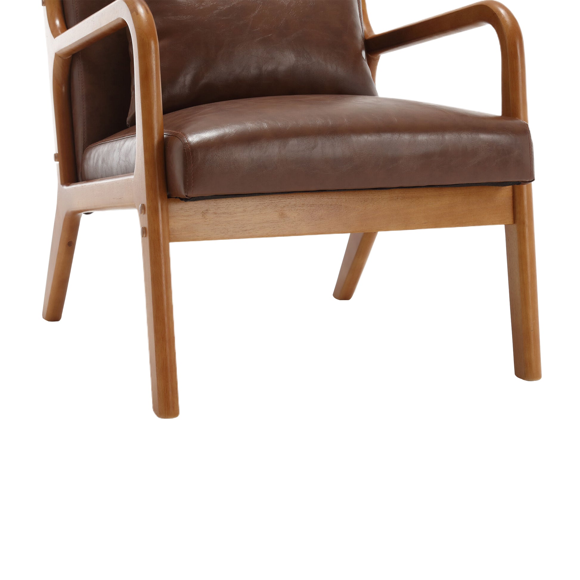 Coolmore Modern Accent Chair, Solid Wood Padding Lounge Armchairs With One Pillow For Living Room, Bedroom, Guest Room Brown Pu Brown Pu Brown Primary Living Space Modern Rubberwood Foam Pu Leather