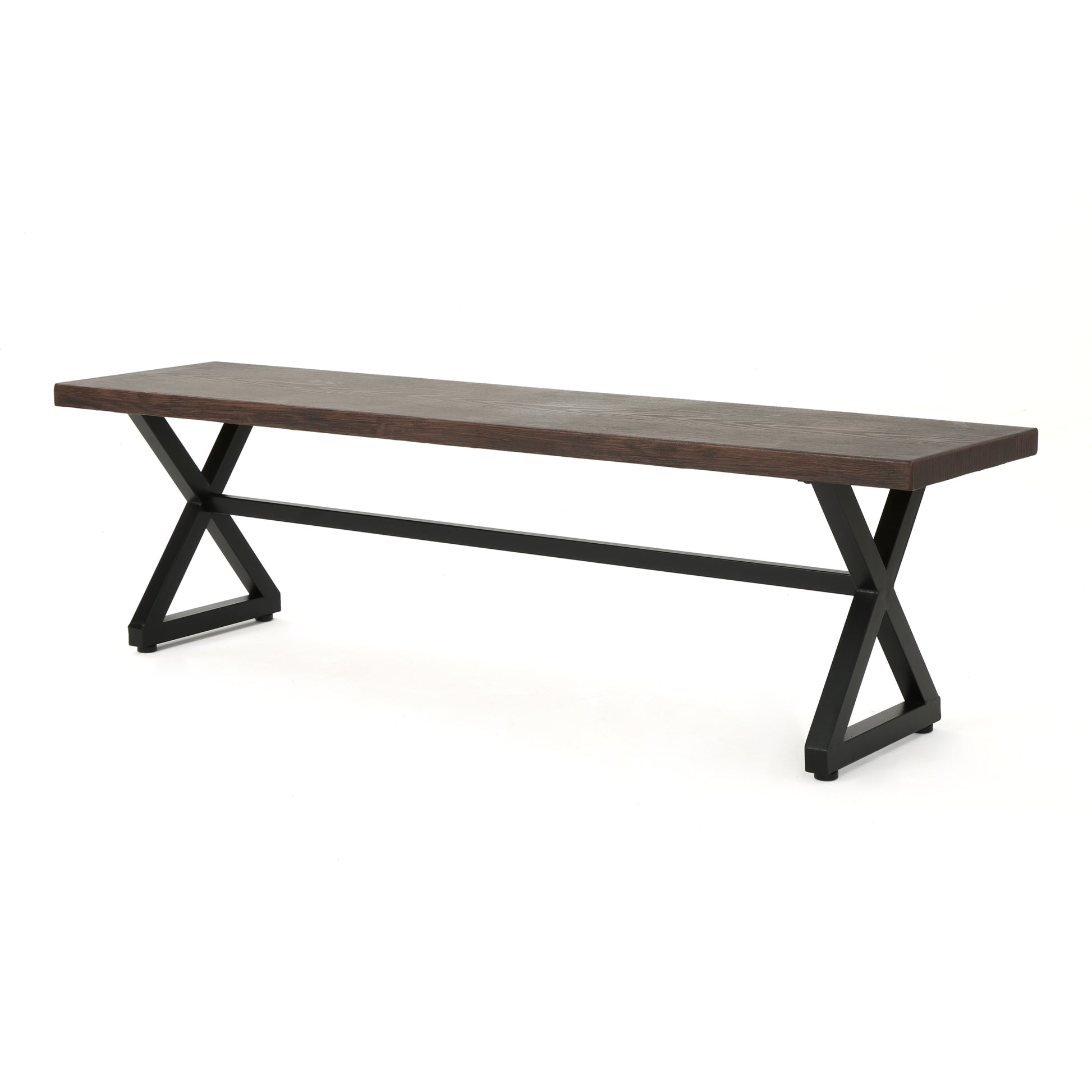 Outdoor Aluminum Dining Bench With Steel Frame, Brown Black Brown Aluminium