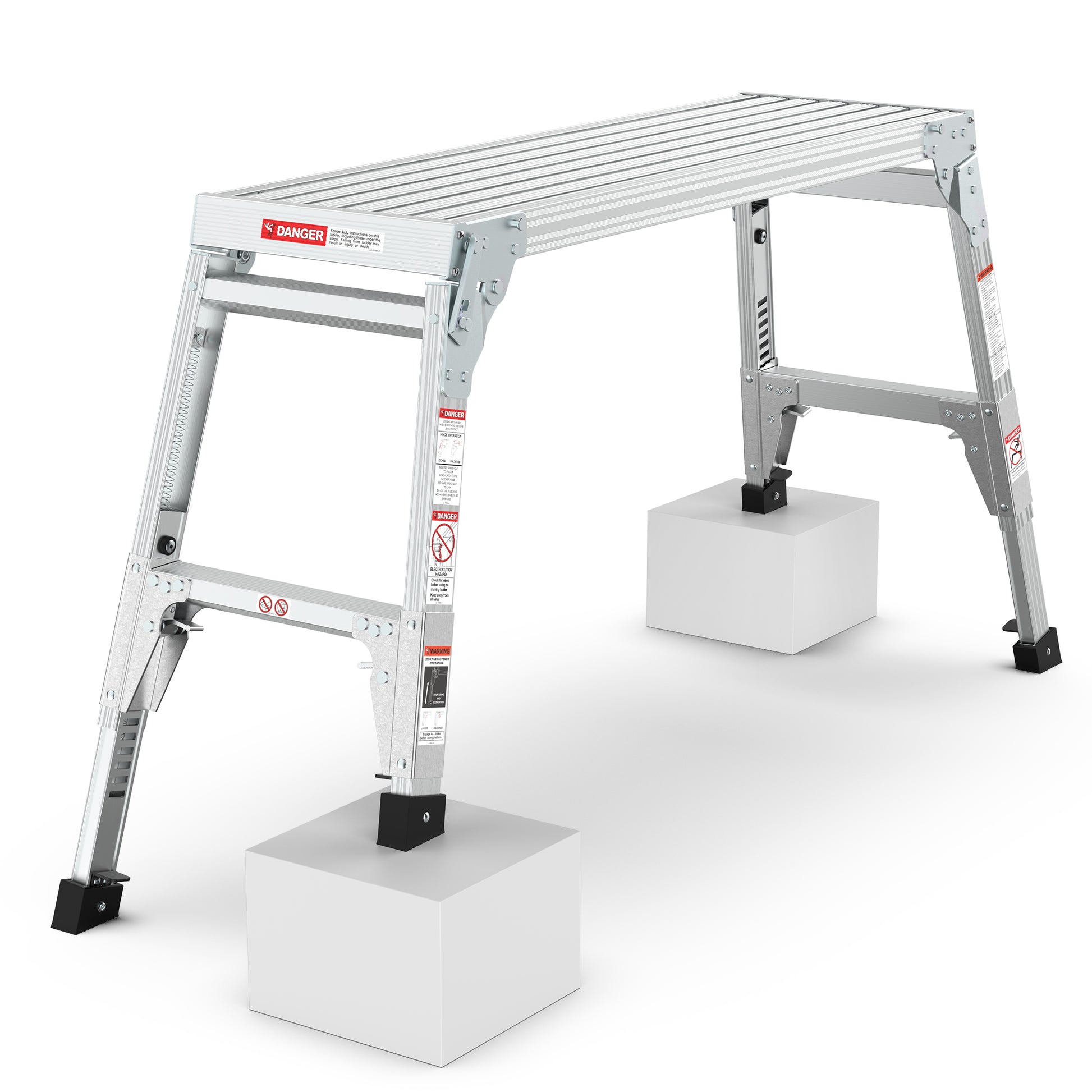 Aluminum Work Platform Large Size Step Stool Folding Portable Work Bench 40" Width Telescopic Feet 22" 27.5" Height Adjustable Grey Aluminium Alloy