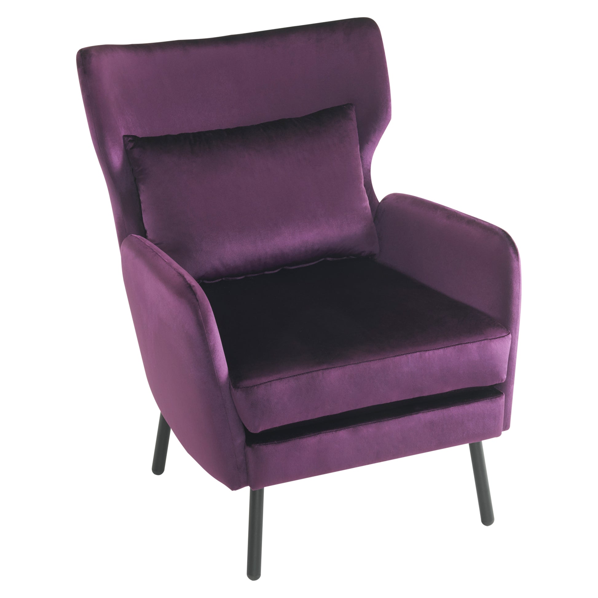 Wing Back Velvet Accent Chair, Modern Living Room Armchair Comfy Upholstered Single Sofa Chair For Bedroom Dorms Reading Reception Room With Metal Legs & Pillow, Purple Purple Velvet