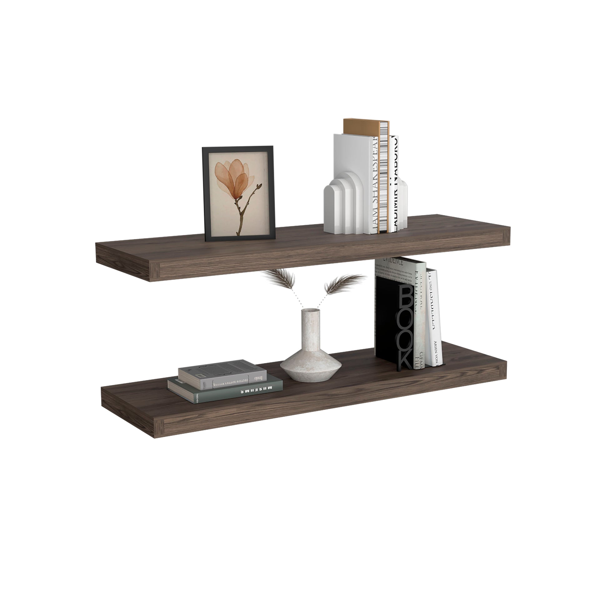 Ecco 31.5" Wide Floating Shelves Set Of 2, Shelves For Wall Decor For Bedroom, Bathroom Storage Shelves, Book Shelves For Living Room 2 Or Less Brown Primary Living Space Modern With Doors Particle
