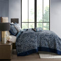 5 Piece Jacquard Bedspread Set With Throw Pillows Navy King Queen Navy Cotton
