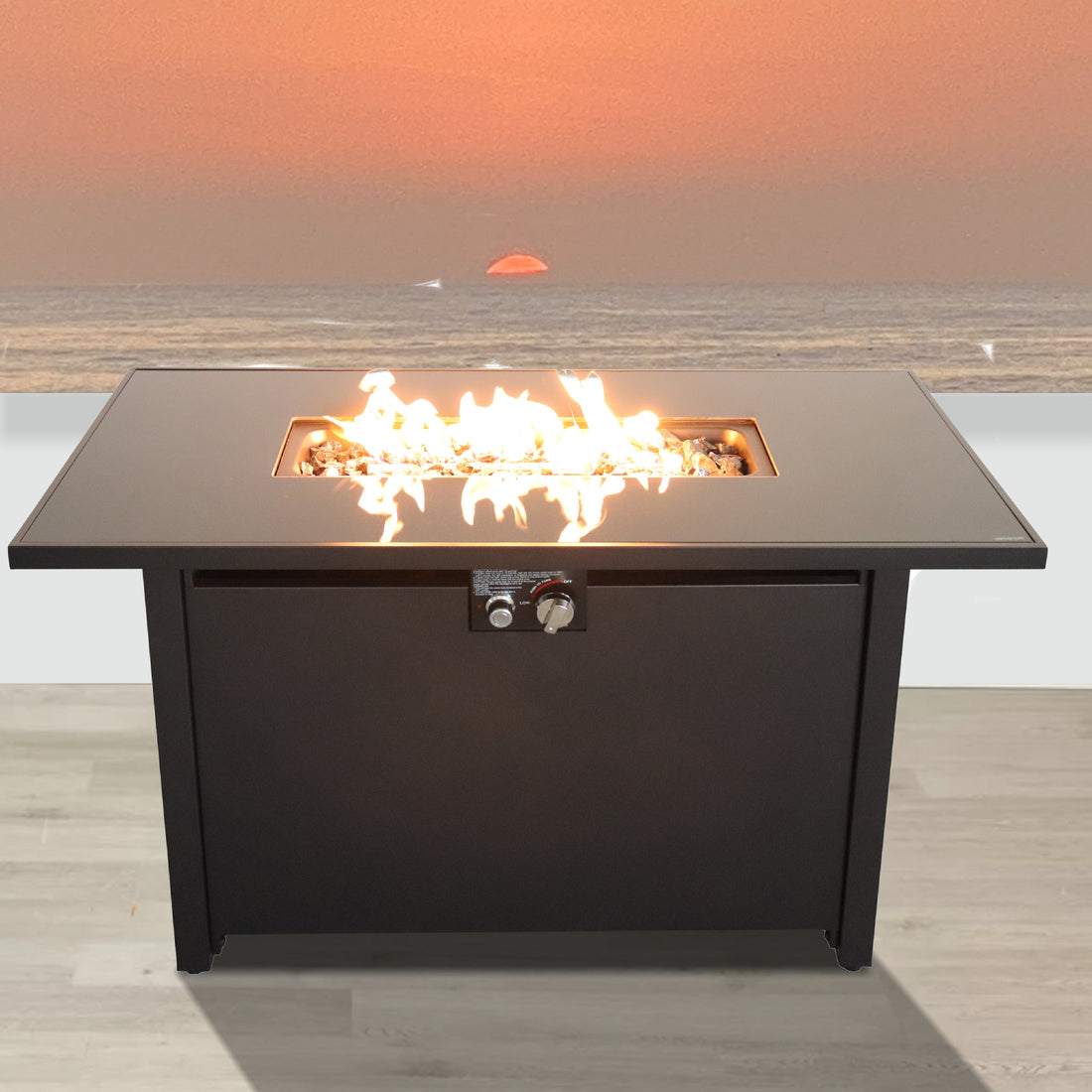 25'' H X 42'' W Steel Outdoor Fire Pit Table With Lid Black Garden & Outdoor Modern Stone Steel