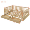 Full Size Wood Daybed With Fence Guardrails And 2 Drawers, Split Into Independent Floor Bed & Daybed, Natural Old Sku :Lp000882Aan Full Natural Solid Wood Mdf