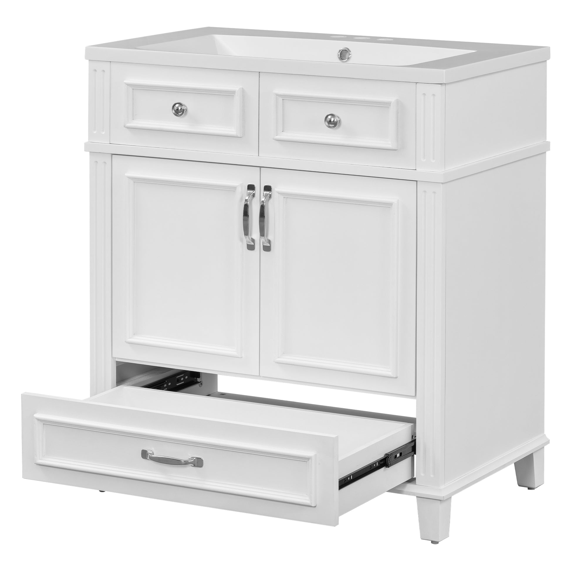 30'' Bathroom Vanity With Resin Sink, Solid Wood Frame Bathroom Storage Cabinet With Soft Closing Doors, Retro Style, White Same As Sw000118Aak White Bathroom Modern Solid Wood Mdf Resin