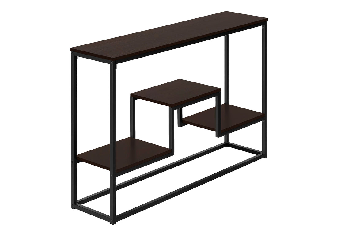 Accent Table, Console, Entryway, Narrow, Sofa, Living Room, Bedroom, Brown Laminate, Black Metal, Contemporary, Modern Espresso Metal