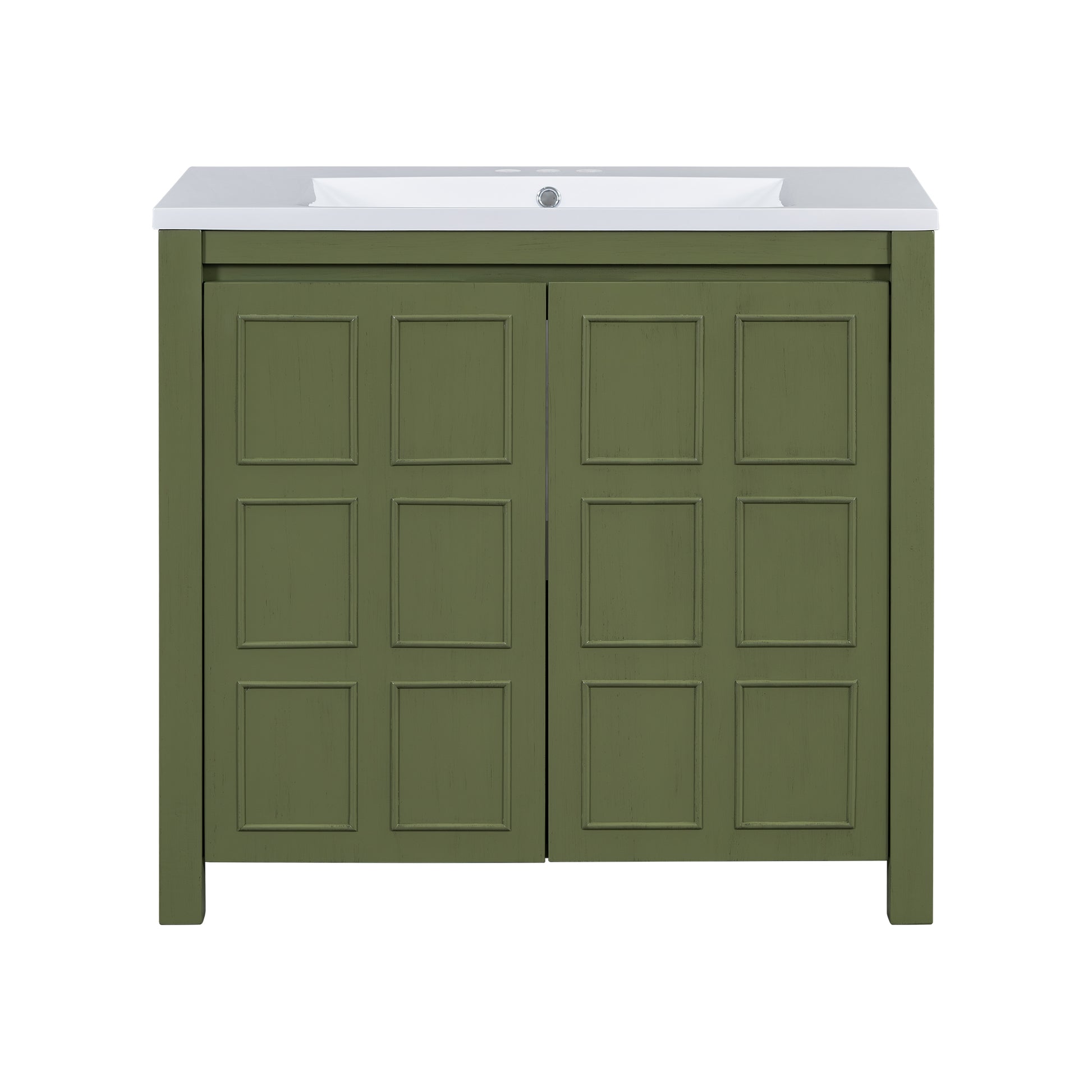 36" Bathroom Vanity Organizer With Sink, Combo Cabinet Set, Bathroom Storage Cabinet, Olive Green Olive Green Bathroom Solid Wood Mdf Resin