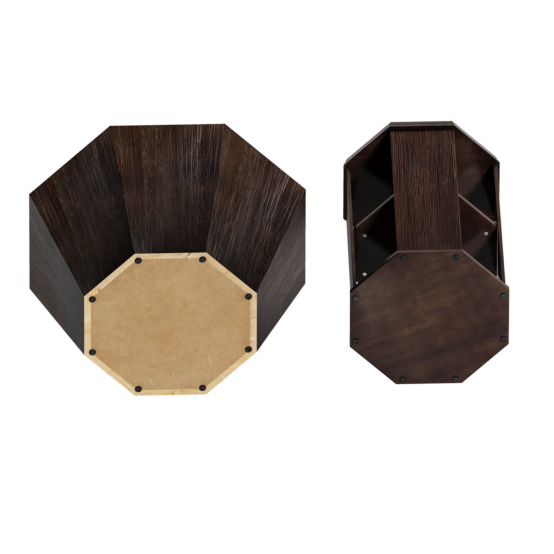 31.5 "Octagonal Black Walnut Rubber Wood Set Of Two Coffee Table, Coffee Table, Living Room Bedroom Set Of Two Pieces Walnut Rubber Wood